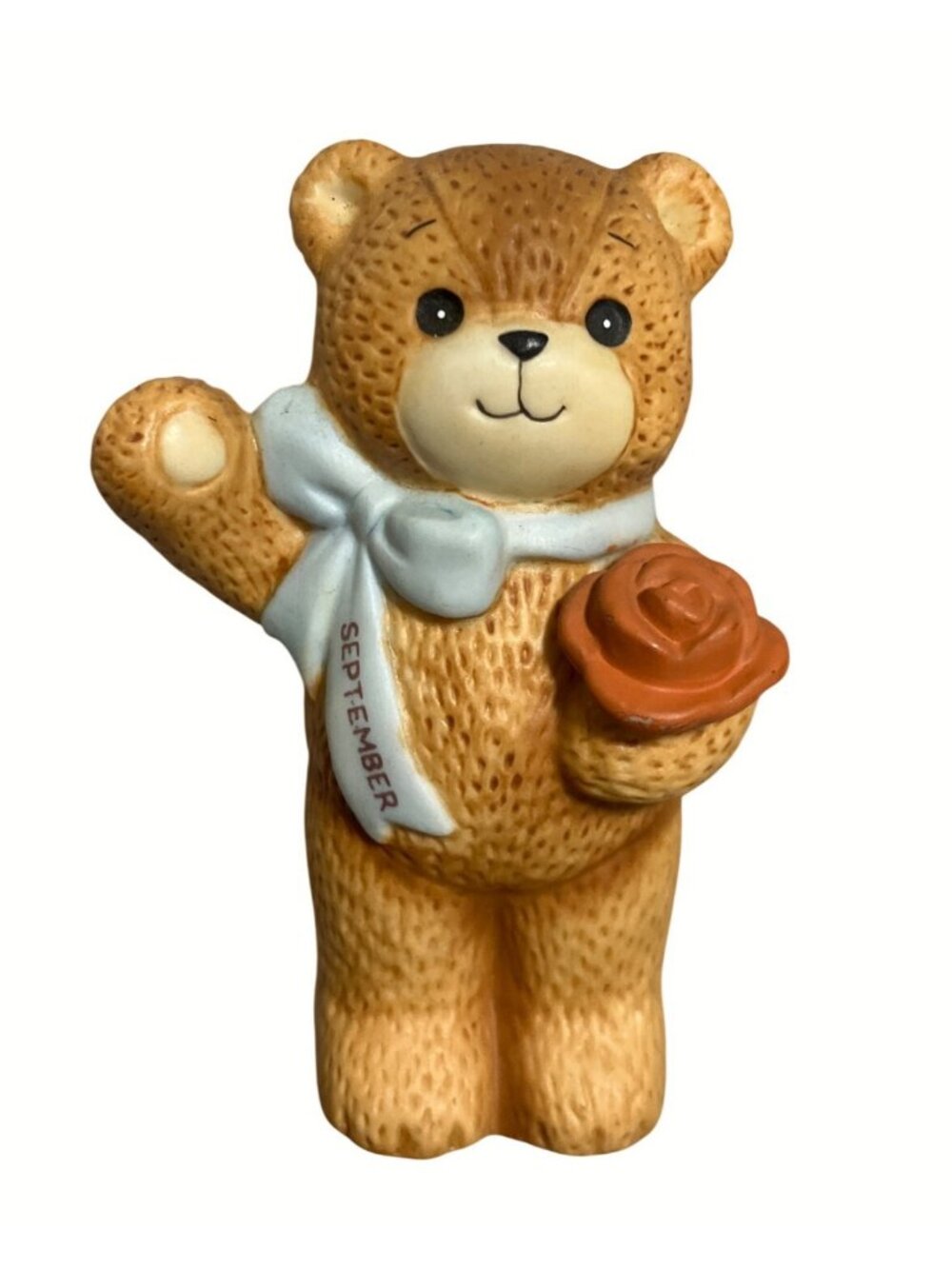 Lucy Rigg Enesco September Bear Figurine With Rose 1985